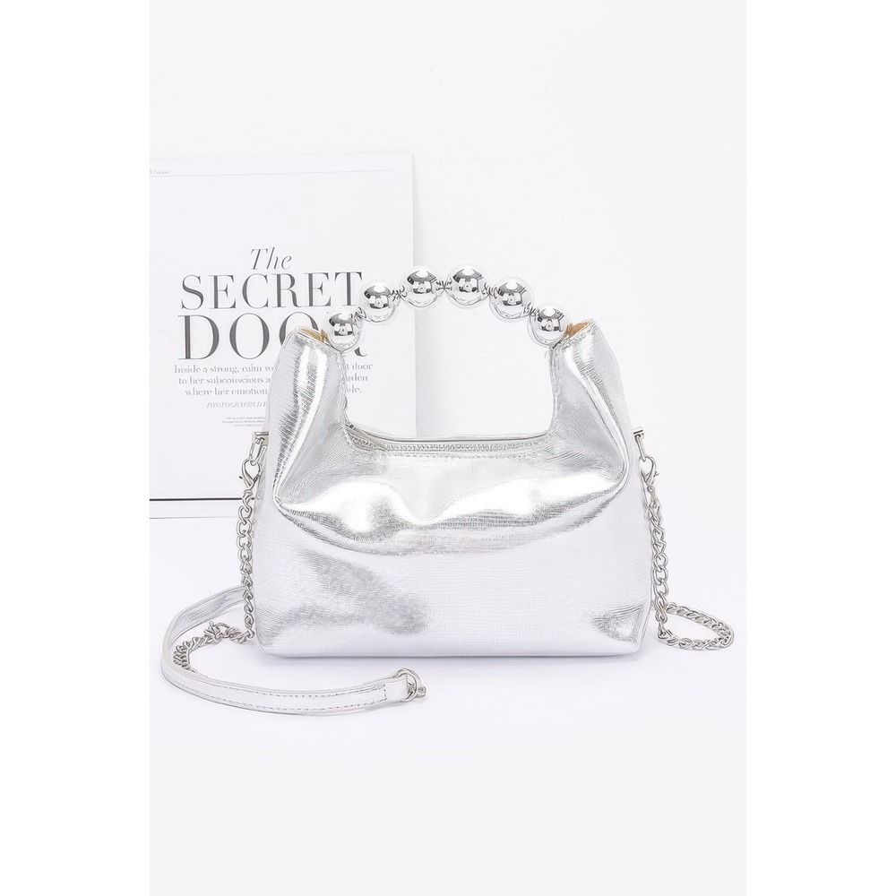 Silver Beaded Handle Chain‎ Bag Women's